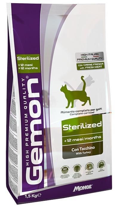Gemon Sterilised. Сухой корм для стерилизованных кошек, индейка