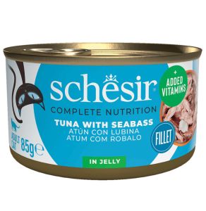 Корм Schesir кусочки в желе тунец, сибас 85 гр