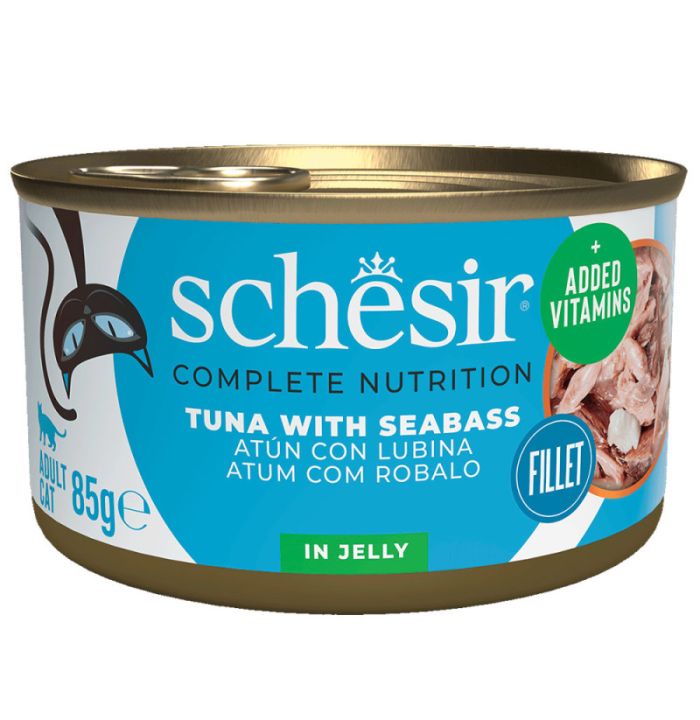 Корм Schesir кусочки в желе тунец, сибас 85 гр