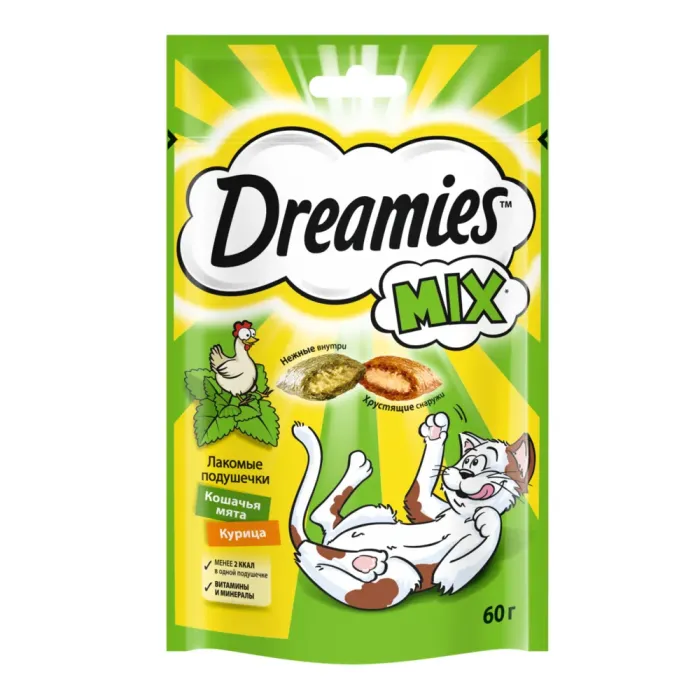 Dreamies "Лакомые подушечки" для кошек Кошачья мята и Курица, 60 г