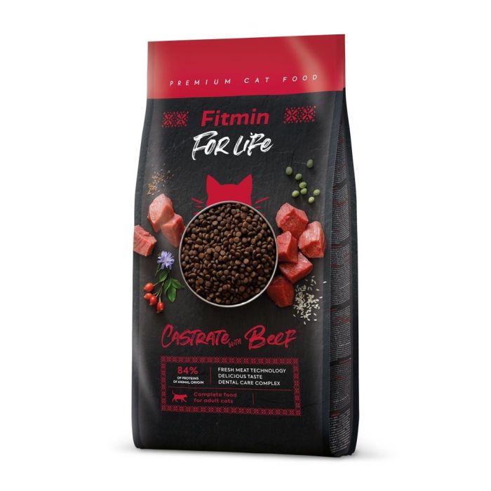 Fitmin For Life Sterilised Beef — сухой корм с говядиной для стерилизованных кошек, 1 кг / 8 кг