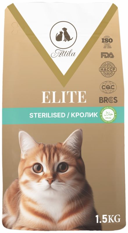 Attila Elite сухой корм для стерилизованных кошек кролик упаковка 1,5 кг
