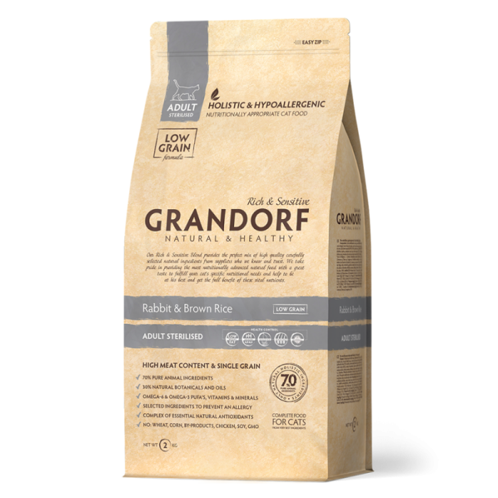 GRANDORF Rabbit & Brown Rice Adult Sterilised — кролик с бурым рисом для взрослых стерилизованных кошек, 2 кг