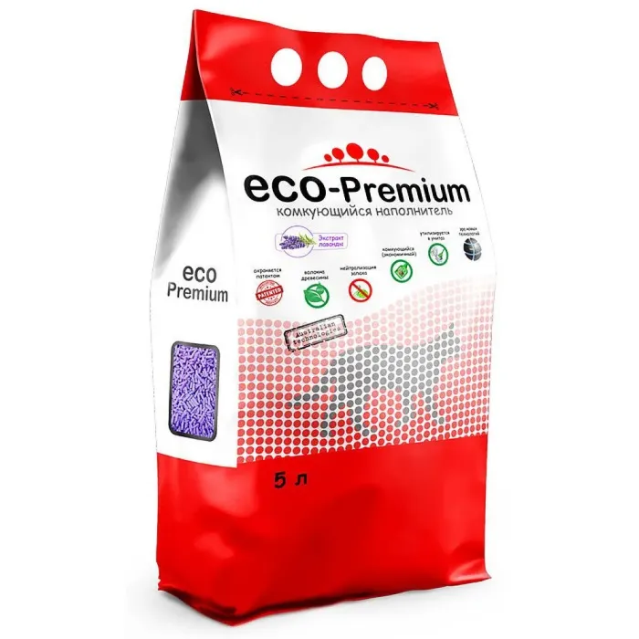 ECO Premium Лаванда для кошачьего туалета, древесный, комкующийся, пакет 5 л