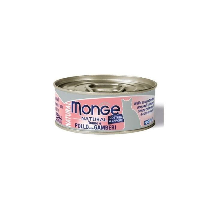Monge natural pollo con gamberi. Натуральный Тунец и Курица с креветками 80гр