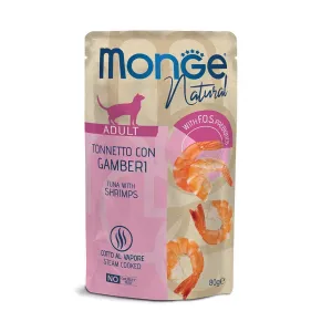 Monge Natural Adult Tuna with Shrimps — влажный корм для взрослых кошек с тунцом и креветками в желе, пауч 80 г