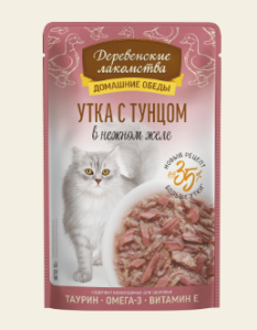 Влажный корм для кошек "Деревенские лакомства" Утка с тунцом в нежном желе, 70 г