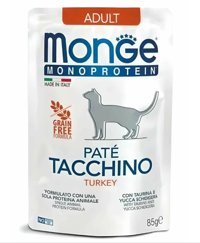Monge Monoprotein Adult с индейкой для взрослых кошек, паштет 85 г