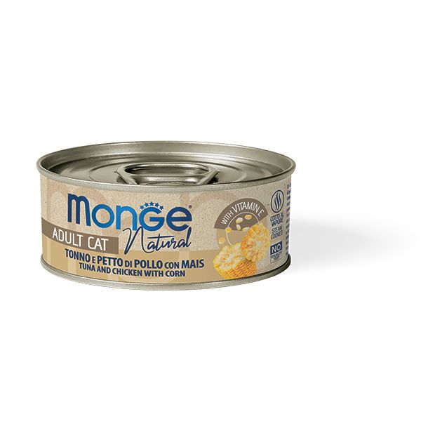 Monge Natural tonno e petto di pollo con mais — тунец с куриной грудкой и кукурузой 80 г